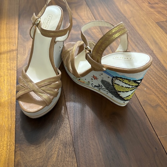 New Coach Caroline Platform Wedge Leather Sandals w/ embellished heel Size 9-1/2 - Picture 7 of 15
